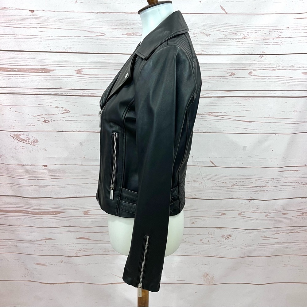 Michael Kors Quilted Leather Moto Jacket Asymmetrical Zip Buckle Genuine - Picture 9 of 16
